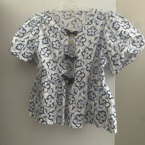 JODIFL Blue Floral Blouse with Black Accents
